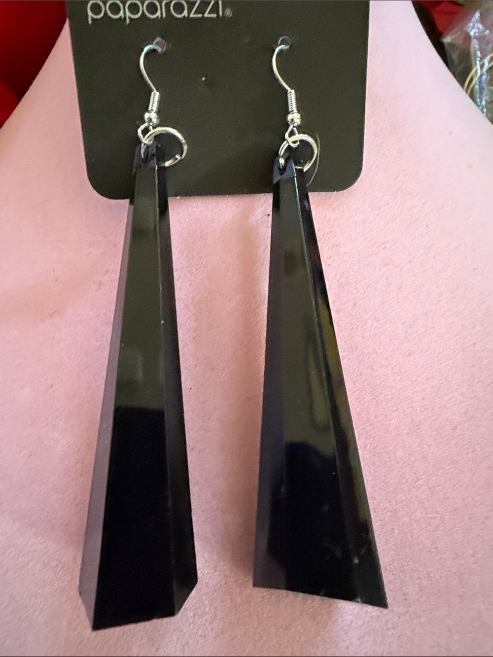 paparazzi Black Geometric Faceted Drop Earrings, 3”, (J0081)